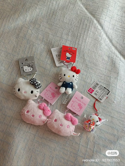 Sanrio三丽鸥｜Plush Pouch Kao Pink Sanrio I Love Hello Kitty /keychain｜W8×D3.5×H7cm