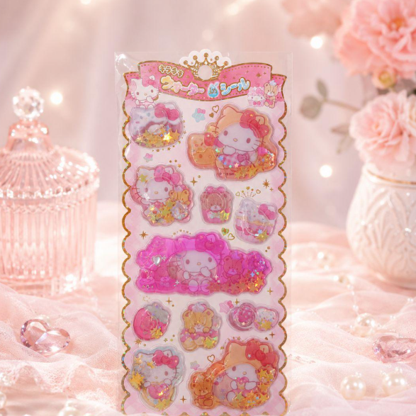Sanrio｜Sunburn Summer  Characters Glitter Water-In Stickers｜H200 x W100mm x D5mm