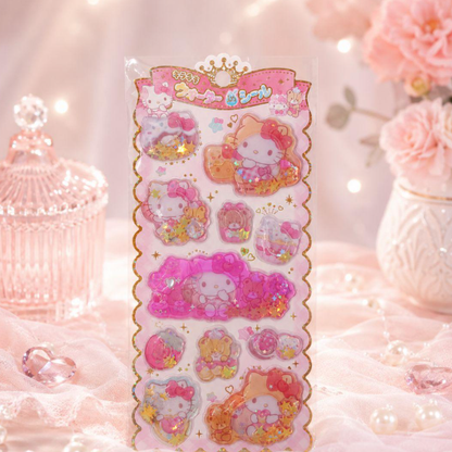 Sanrio｜Sunburn Summer  Characters Glitter Water-In Stickers｜H200 x W100mm x D5mm