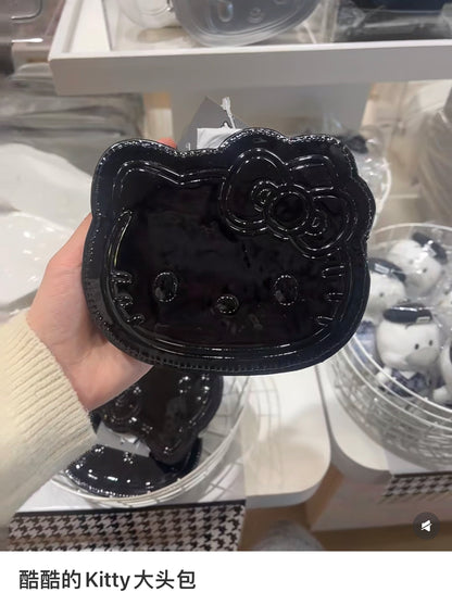 Sanrio三丽鸥｜ Face-shaped Pouch Monotone黑白印象千鸟格系列可爱角色爱心拉链脸型皮质感零钱包挂件/包挂/里面也有可爱图案｜约14.5×4×12.7cm