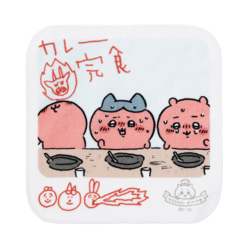Chiikawa 吉伊卡哇｜三小只辣到喷火图案毛巾/小方巾｜约H200 x W200mm
