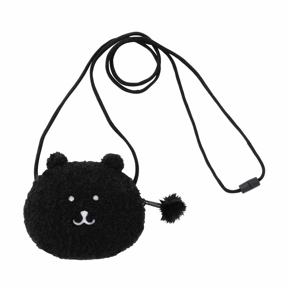 Nagano嘲讽熊｜Howa Hoho Neck Person -Nagano Kuma BLACK黑熊脸型斜挎毛绒零钱包/收纳包｜约H100 x W115 x D50mm