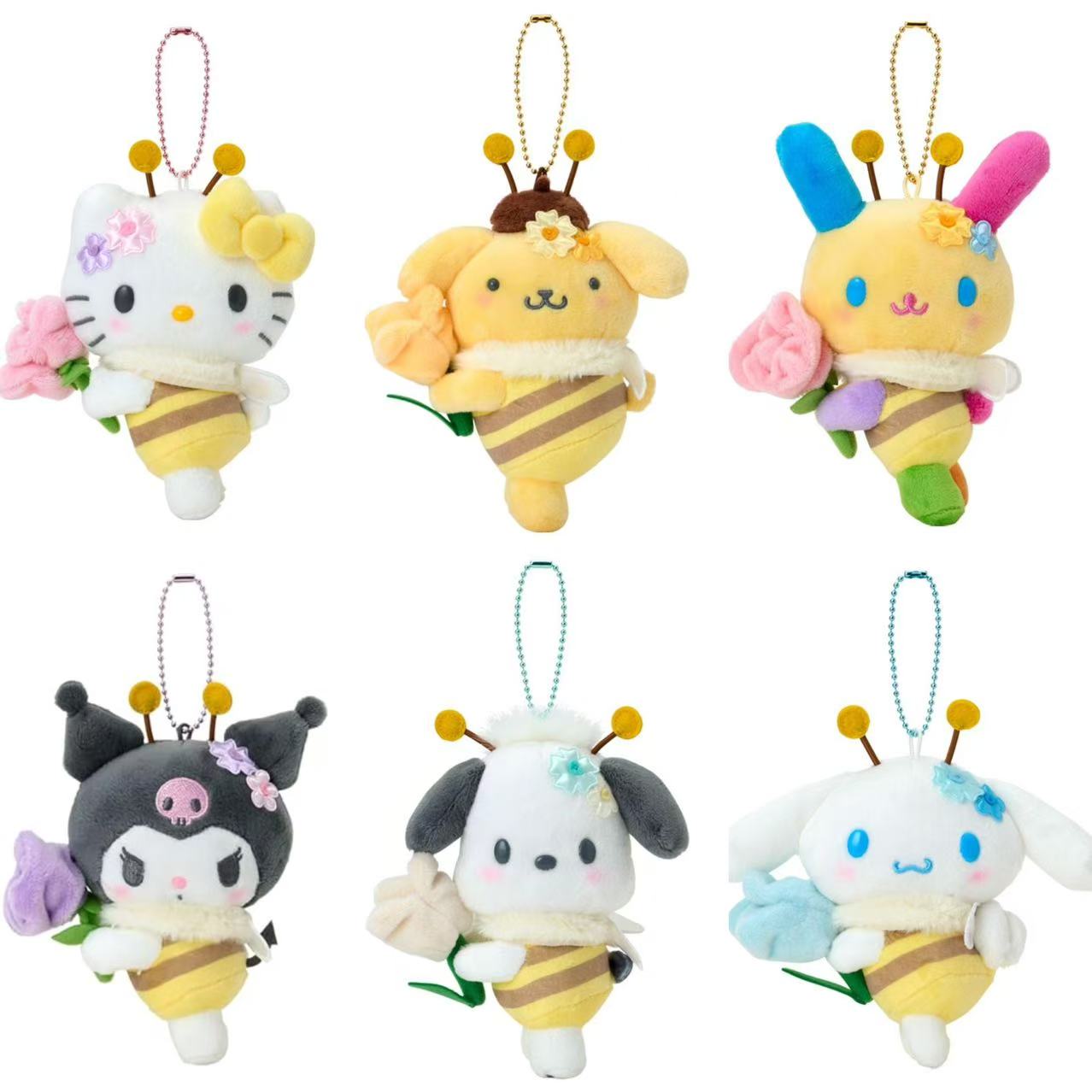 Sanrio｜Flower-Loving Hachi Mascot Holder /Plush Keychain｜13cm x 6.5cm x 15cm approx.