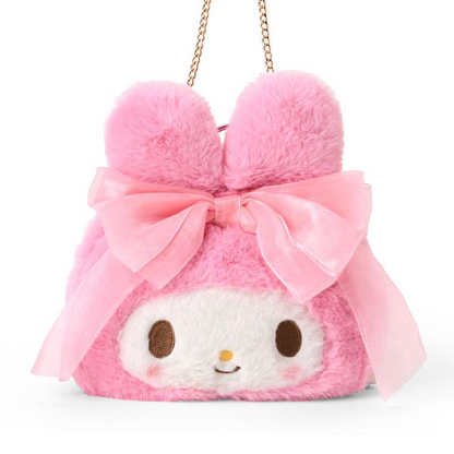 Sanrio三丽鸥｜My Melody Birthday 50th Anniversary Princess Ribbon Shoulder Bag美乐蒂50周年生日粉桃甜心系列脸型毛毛茸茸斜挎包/链条包/蝴蝶结钥匙扣｜约幅22×奥行11×高さ20cm