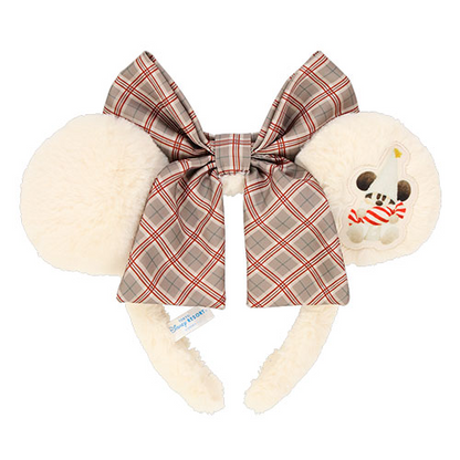 Disney迪士尼 ｜Merry Lil RingRing Mickey东迪2024圣诞精灵妖精米奇系列格纹蝴蝶结发箍/背面耳朵有米奇