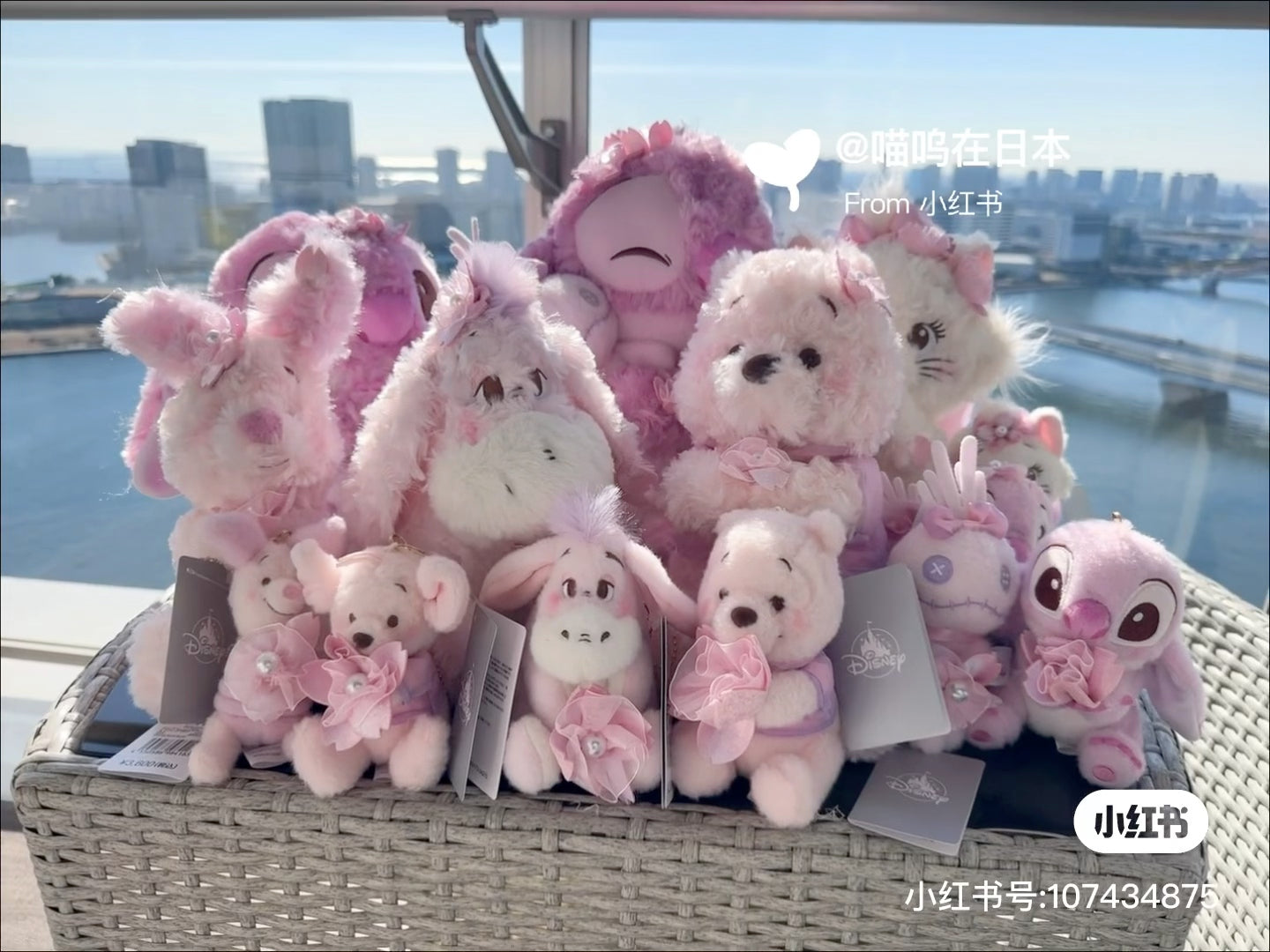 Disney迪士尼｜Cherry Blossom Sakura 2025Collection Mascot Keychain 东迪2025年限定樱花粉坐姿可爱角色毛绒玩偶钥匙扣挂件/包挂/樱花造型钥匙圈｜ 约高 12 x 宽 10 x 深 12.5 (cm)