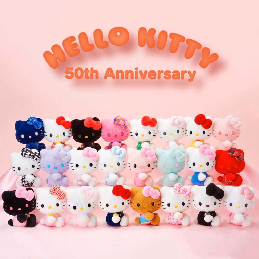 HelloKitty凯蒂猫｜Sanrio Hello Kitty 50th Anniversary50周年限定缤纷24色colors毛绒玩偶/公仔 ｜约12.5 x 9.8 x 15 cm