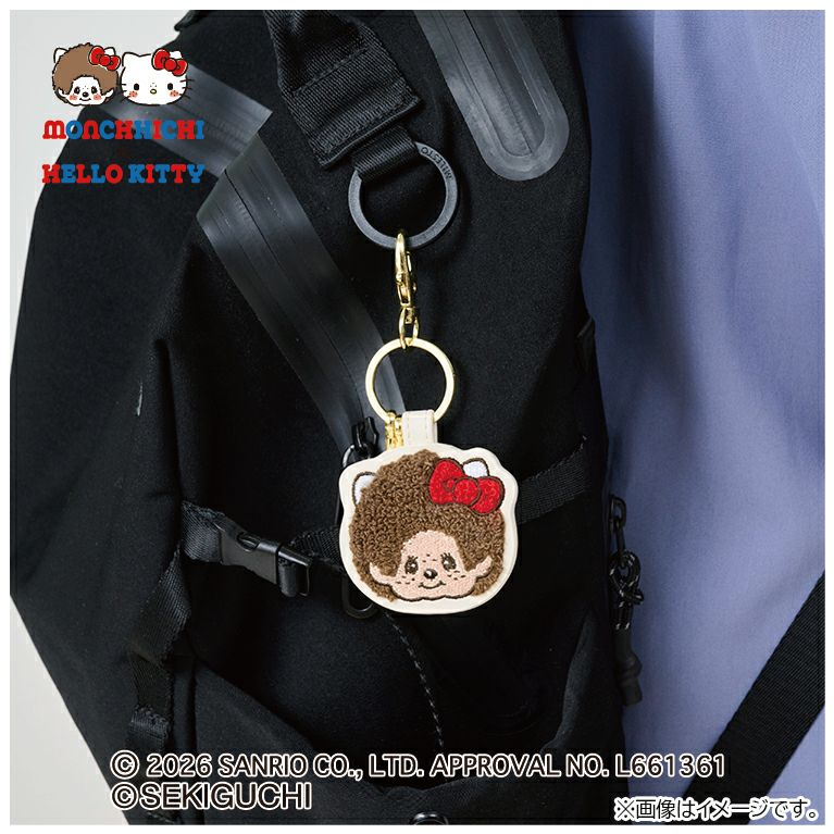 Monchhichi｜Sanrio Hello Kitty Monchhichi x Hello Kitty Sagara Embroidery Keychain｜5.5cm x 5.9cm x 1.5cm approx.