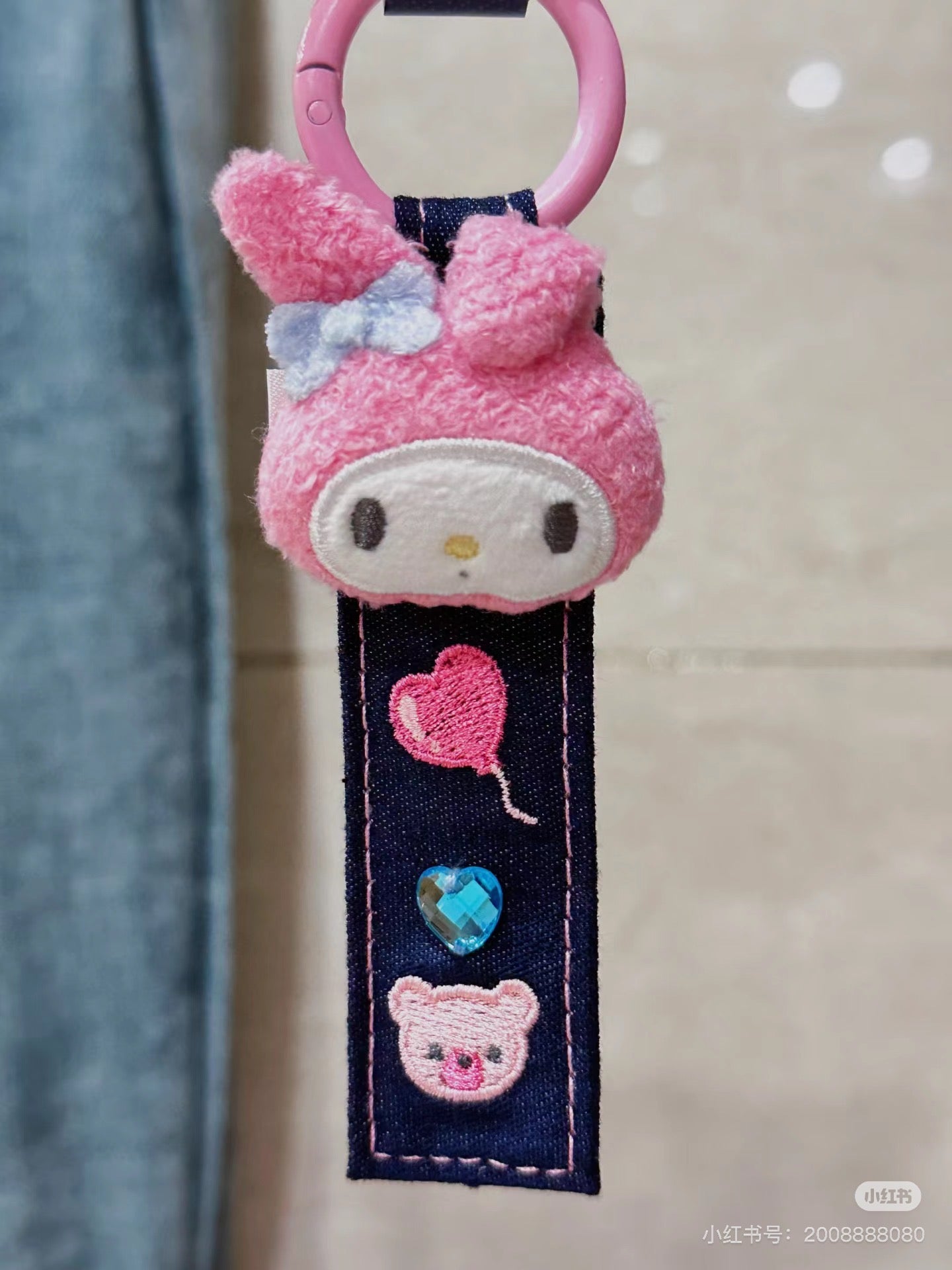 Sanrio三丽鸥｜Tag Keychain/ Denim Patch牛仔丹宁贴布系列吊牌钥匙扣/包挂/反面有名字刺绣｜约18.3 x 6.0 x 2.2cm