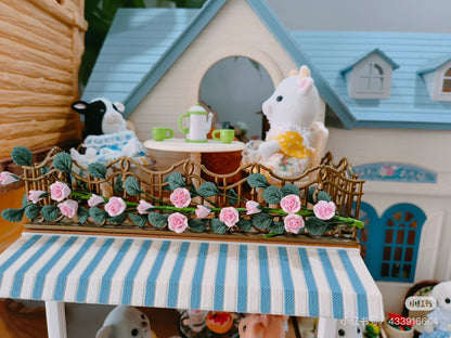 SylvanianFamilies森贝儿家族｜Courtyard Home Gift Set-Floral Cat蓝色度假别墅+丝绸猫套组/玩具/过家家5609