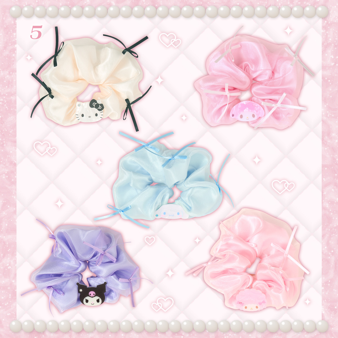 Sanrio｜Pearl Marble Ribbon Scrunchie｜13×3×13cm approx.