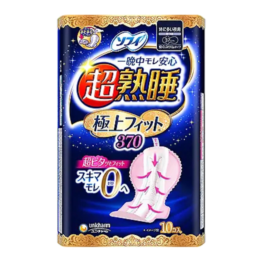 Unicharm|苏菲370尤妮佳温柔肌纤超贴合夜用卫生巾37cm|10片