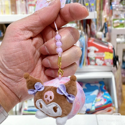 Sanrio三丽鸥｜Mascot Strap Nagomi日式粉彩碎花毛绒圆滚滚玩偶挂件/包挂｜约5.5×7.5×5.5cm