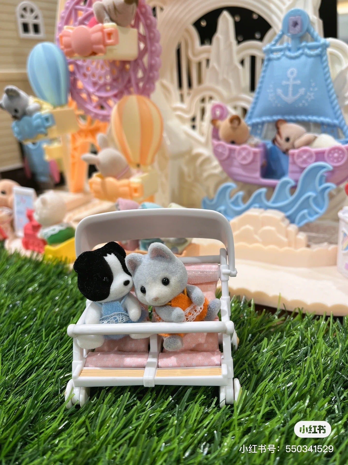 SylvanianFamilies森贝儿家族｜Double Push Chair 带篷粉色双胞胎婴儿车/玩具/过家家4533