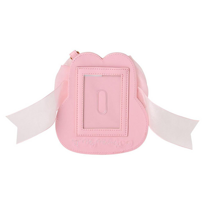 Sanrio三丽鸥｜My Melody Birthday 50th Anniversary Princess Ribbon Pass Case美乐蒂50周年生日粉桃甜心系列脸型可伸缩皮质感卡包/包挂｜约1.6 x 14.5 x 13.0cm
