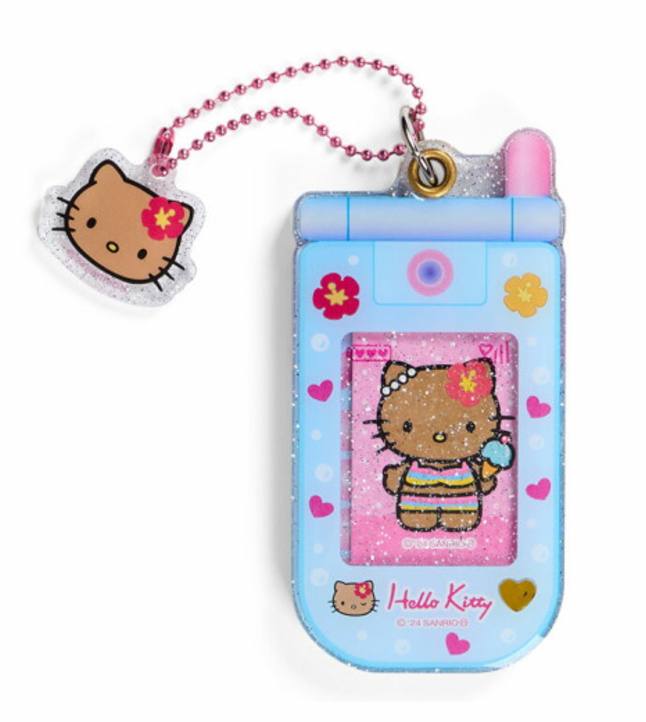 Hello Kitty凯蒂猫｜ Sanrio Slide Flip Phone Keychain/ Gogo Gal Collection Leopard Pink怀旧复古辣妹系列翻盖手机造型钥匙扣挂件/包挂｜约4.5×0.7×9cm
