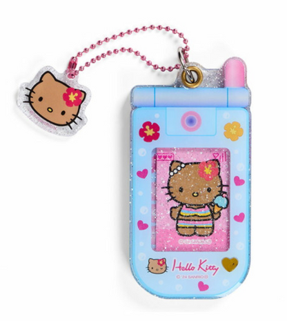 Hello Kitty凯蒂猫｜ Sanrio Slide Flip Phone Keychain/ Gogo Gal Collection Leopard Pink怀旧复古辣妹系列翻盖手机造型钥匙扣挂件/包挂｜约4.5×0.7×9cm