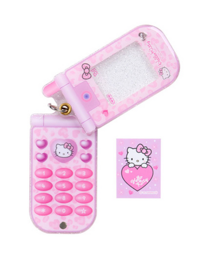 Hello Kitty凯蒂猫｜ Sanrio Slide Flip Phone Keychain/ Gogo Gal Collection Leopard Pink怀旧复古辣妹系列翻盖手机造型钥匙扣挂件/包挂｜约4.5×0.7×9cm