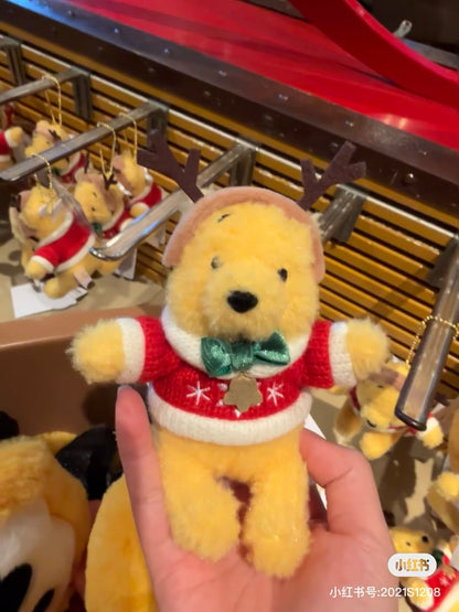 Disney迪士尼 ｜东迪2024Christmas冬日圣诞限定Pooh噗噗维尼红毛衣麋鹿角毛绒玩偶挂件/胸针/包挂