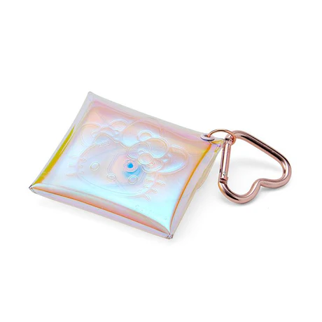 HelloKitty凯蒂猫｜Sticker w/ Pouch Birthday 50th The Fashionable Ribbons Sanrio50周年生日限定PVC镭射/极光透明爱心扣迷你零钱包+贴纸套装｜约W8×D1.5×H7cm