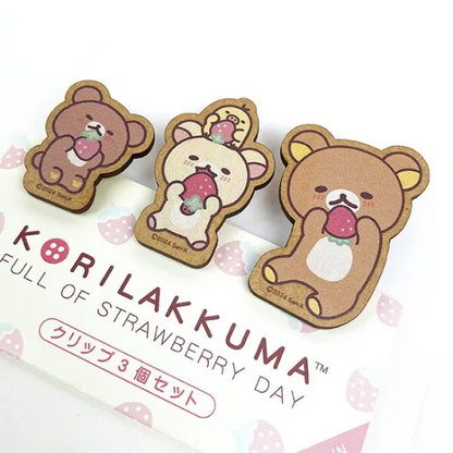 Rilakkuma轻松熊｜草莓系列可爱木夹三枚组