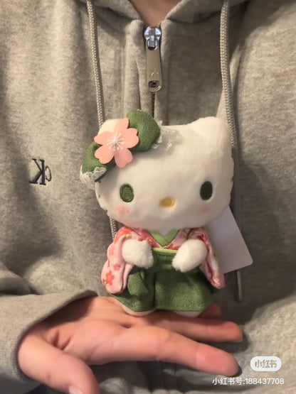 Sanrio三丽鸥｜Mascot Holder/ Matcha Sakura Kimono抹茶和服系列毛绒玩偶挂件/包挂｜约90×120×60mm