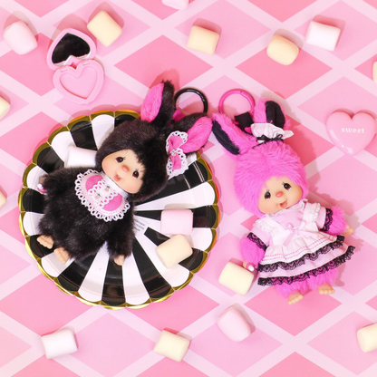 Monchhichi｜Sekiguchi lace DRESS Mascot Holder /Plush Keychain｜H14cmapprox.