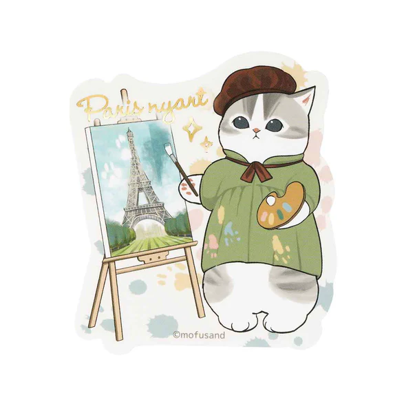 Mofusand｜Mofumofu Journey Artist Painter Holiday Shiny Foil Stamp Sticker｜ 76×75mm approx.