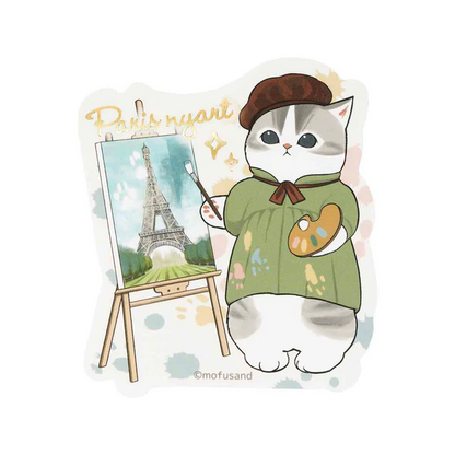 Mofusand｜Mofumofu Journey Artist Painter Holiday Shiny Foil Stamp Sticker｜ 76×75mm approx.