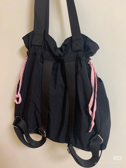 Chiikawa 吉伊卡哇｜黑色双肩单间两用抽绳束口包/背包｜约H370 x W410 x D130mm