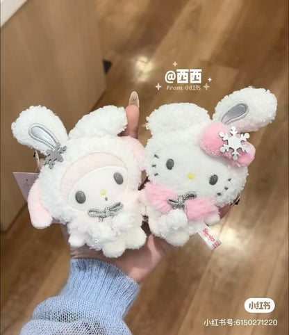 Sanrio｜Christmas Snow Rabbit &amp; Candy Ramune Mascot Holder /Plush Keychain｜9×6×13.5cm approx.