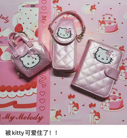 Sanrio三丽鸥｜keychain pouch菱格纹登山扣迷你零钱包挂件/耳机包/包挂｜约7x3x7 cm