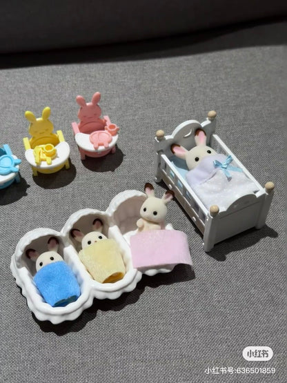 SylvanianFamilies森贝儿家族｜Triplets Care Set-Chocolate Rabbit巧克力兔三胞胎小鼻嘎套装玩具/过家家5532