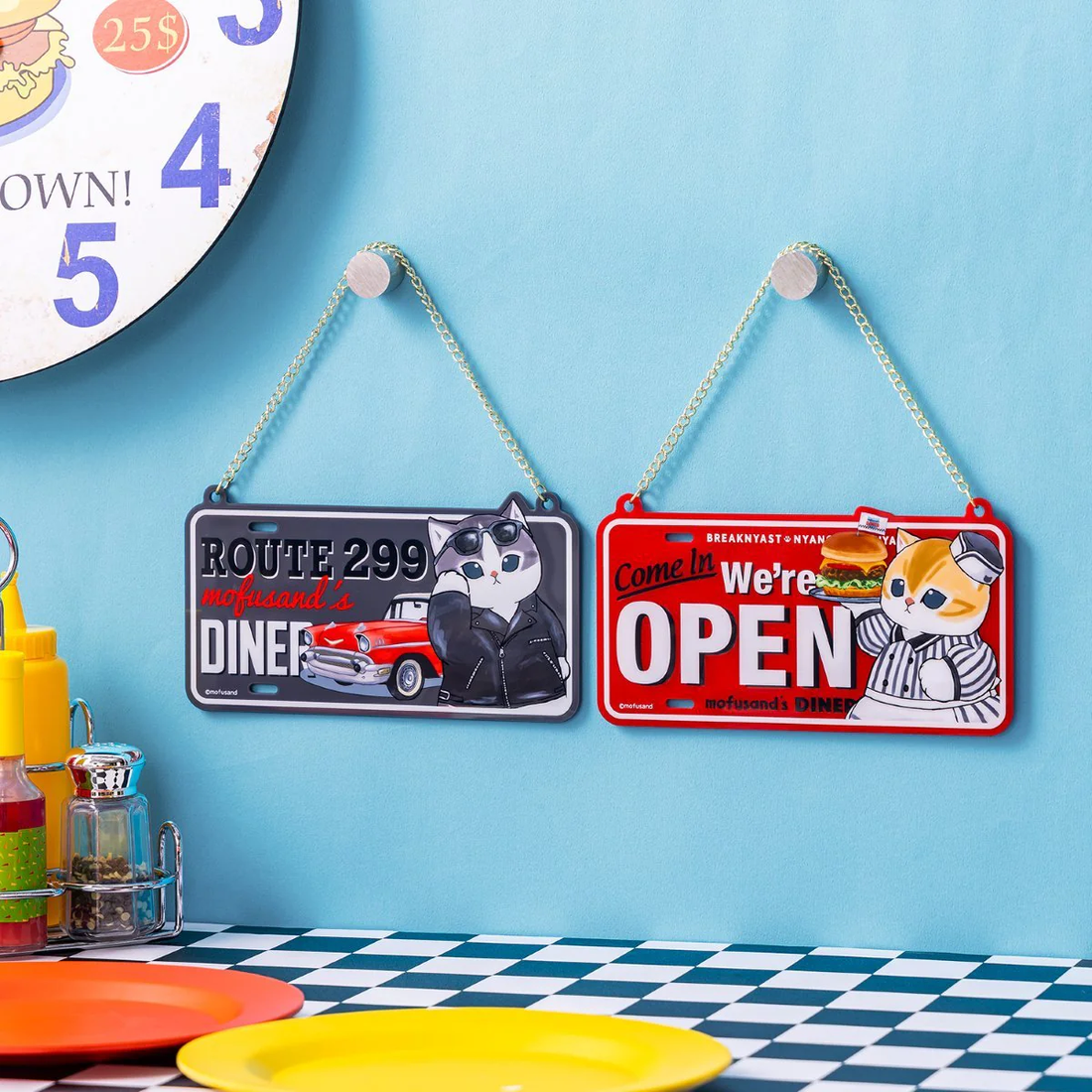 Mofusand｜Diner Acrylic Door Plate (Leather Jacket Meow)｜H100 x W182mm approx.