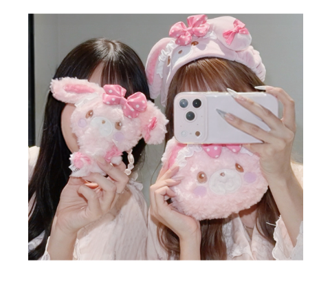Sanrio｜GRL Characters Collaboration Curly Fur Head Dress Mascot Holder /Plush Keychain｜170x140x40mm approx.