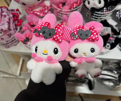 Sanrio｜Pink Black Party Mascot Holder /Plush Keychain Pouch｜H17 x W15 x D5.5cm approx.