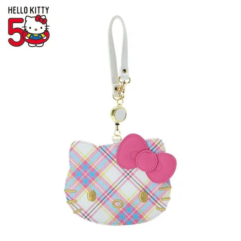 Hello kitty凯蒂猫｜50周年限定苏格兰少女格纹洋装kitty可伸缩卡包｜约14 x 11.5 x 1 cm
