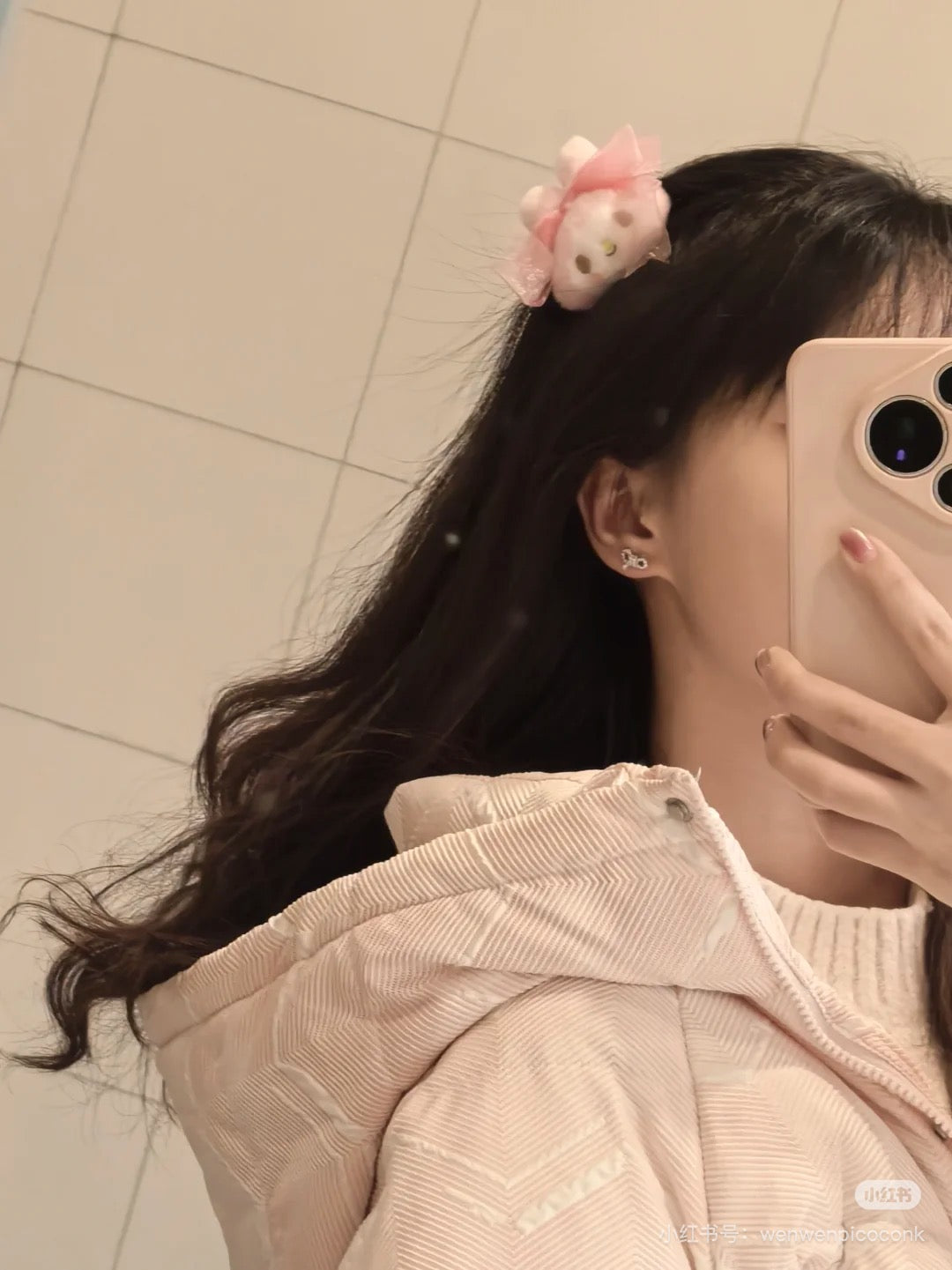 Sanrio｜My Melody Hair Clip Set  Princess Ribbon甜美美乐蒂50周年生日系列粉色脸型毛绒玩偶发夹/刘海夹1对｜约15.9 x 10.8 x 2.8cm