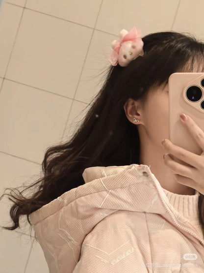 Sanrio｜My Melody Hair Clip Set  Princess Ribbon甜美美乐蒂50周年生日系列粉色脸型毛绒玩偶发夹/刘海夹1对｜约15.9 x 10.8 x 2.8cm