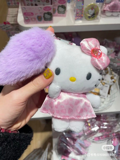 Hello Kitty凯蒂猫｜Sanrio Mascot Keychain with Tail / Gogo Gal Collection Leopard毛茸茸尾巴系列爱心扣豹纹凯蒂猫玩偶挂件/包挂｜约9.5×5.5×13.5cm