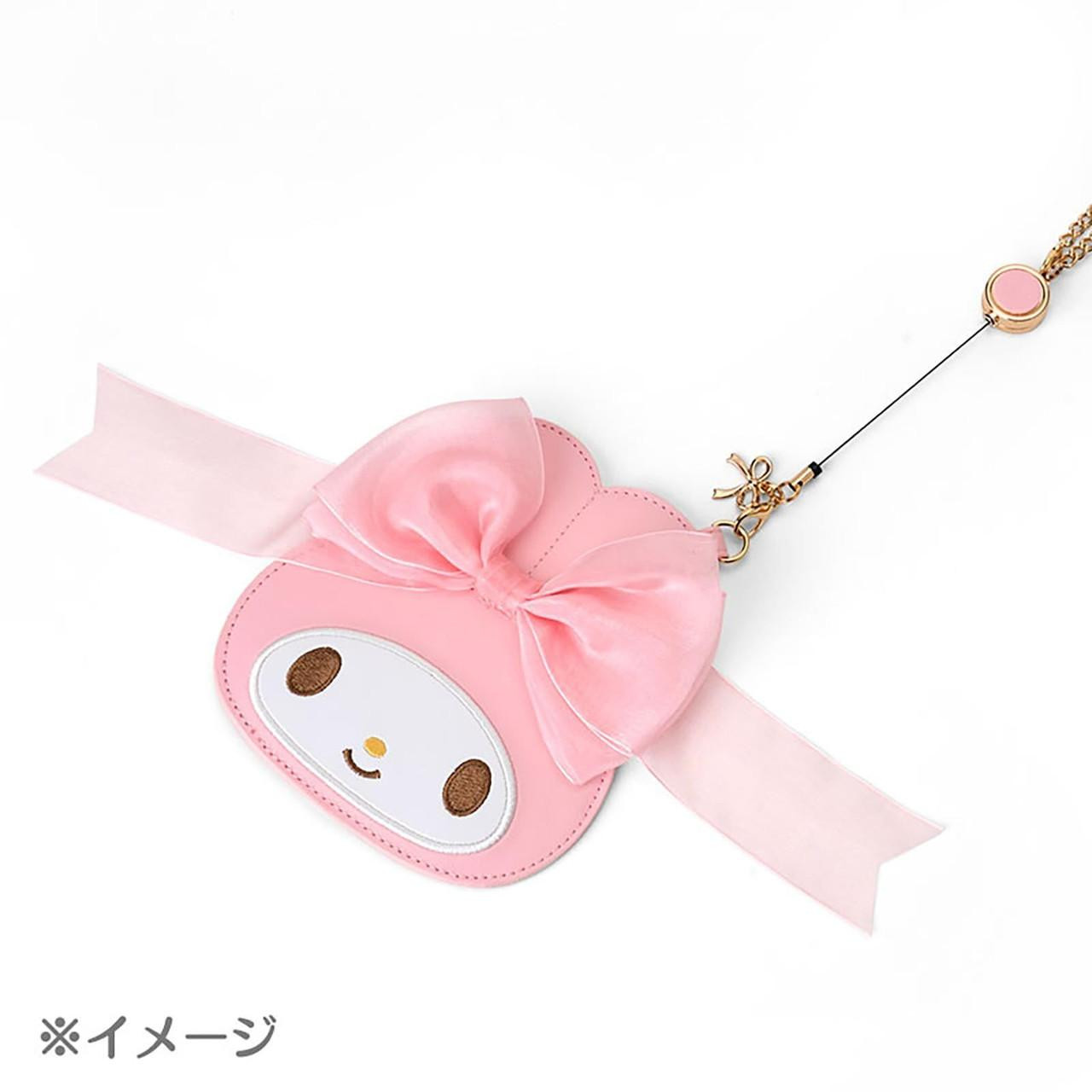 Sanrio三丽鸥｜My Melody Birthday 50th Anniversary Princess Ribbon Pass Case美乐蒂50周年生日粉桃甜心系列脸型可伸缩皮质感卡包/包挂｜约1.6 x 14.5 x 13.0cm