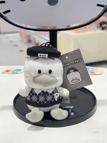 Sanrio三丽鸥｜Mascot Holder Monotone黑白印象千鸟格系列可爱角色毛绒玩偶挂件/包挂｜约7.5×5×11cm