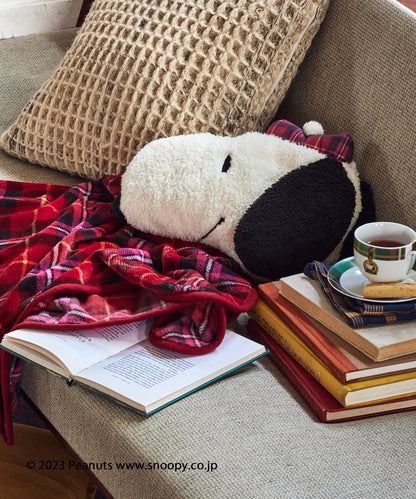 Snoopy｜Afternoon Tea英伦风限定毯子狗狗头抱枕/内芯是一条英伦风毯｜縦27cm/横38.5cm/厚み11.5cm｜毯全長110cm/幅70cm