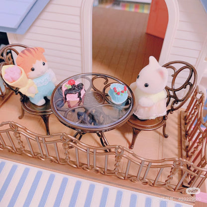 SylvanianFamilies森贝儿家族｜Courtyard Home Gift Set-Floral Cat蓝色度假别墅+丝绸猫套组/玩具/过家家5609