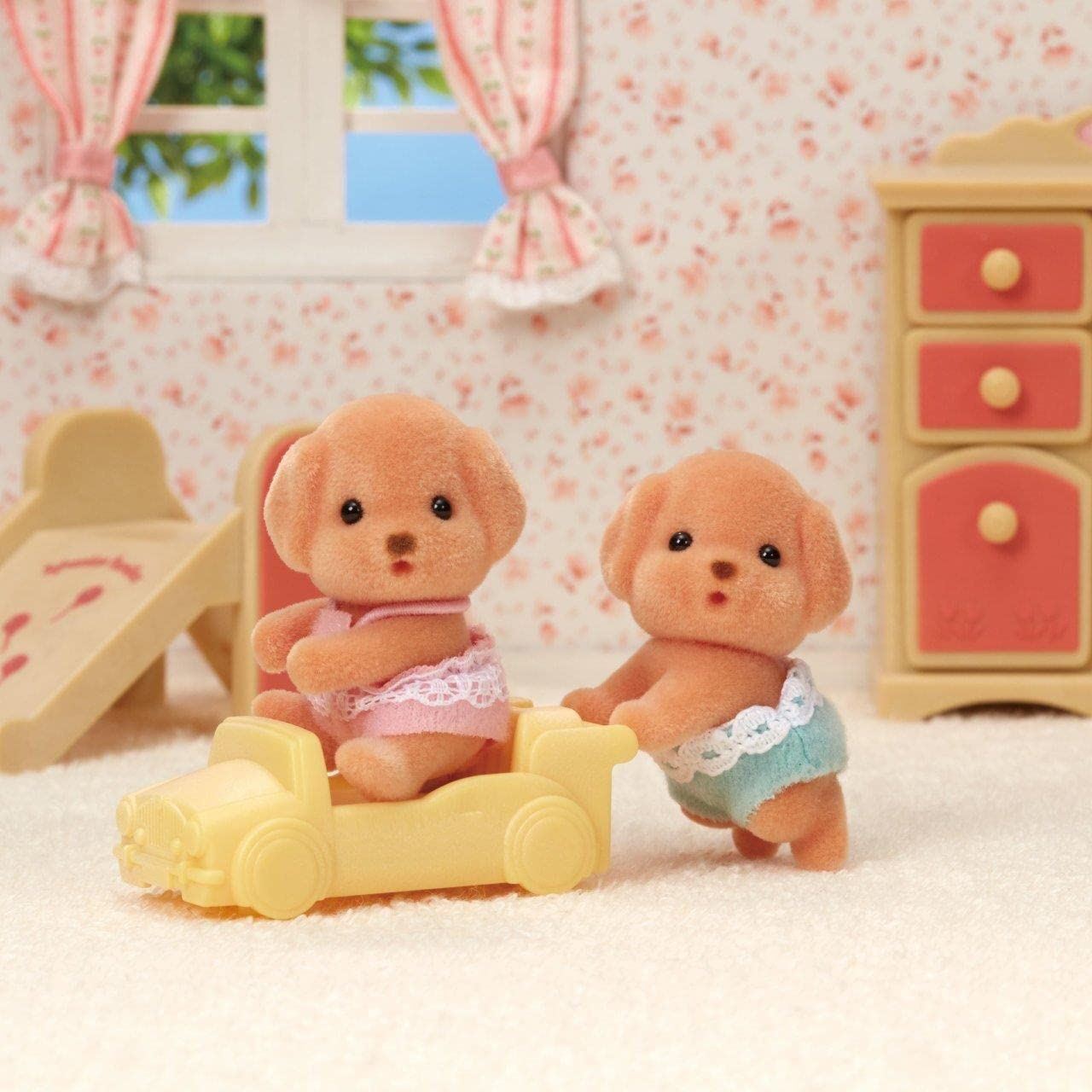 SylvanianFamilies森贝儿家族｜Toy Poodle Twins贵宾犬双胞胎宝宝推车套组/玩具/过家家5425