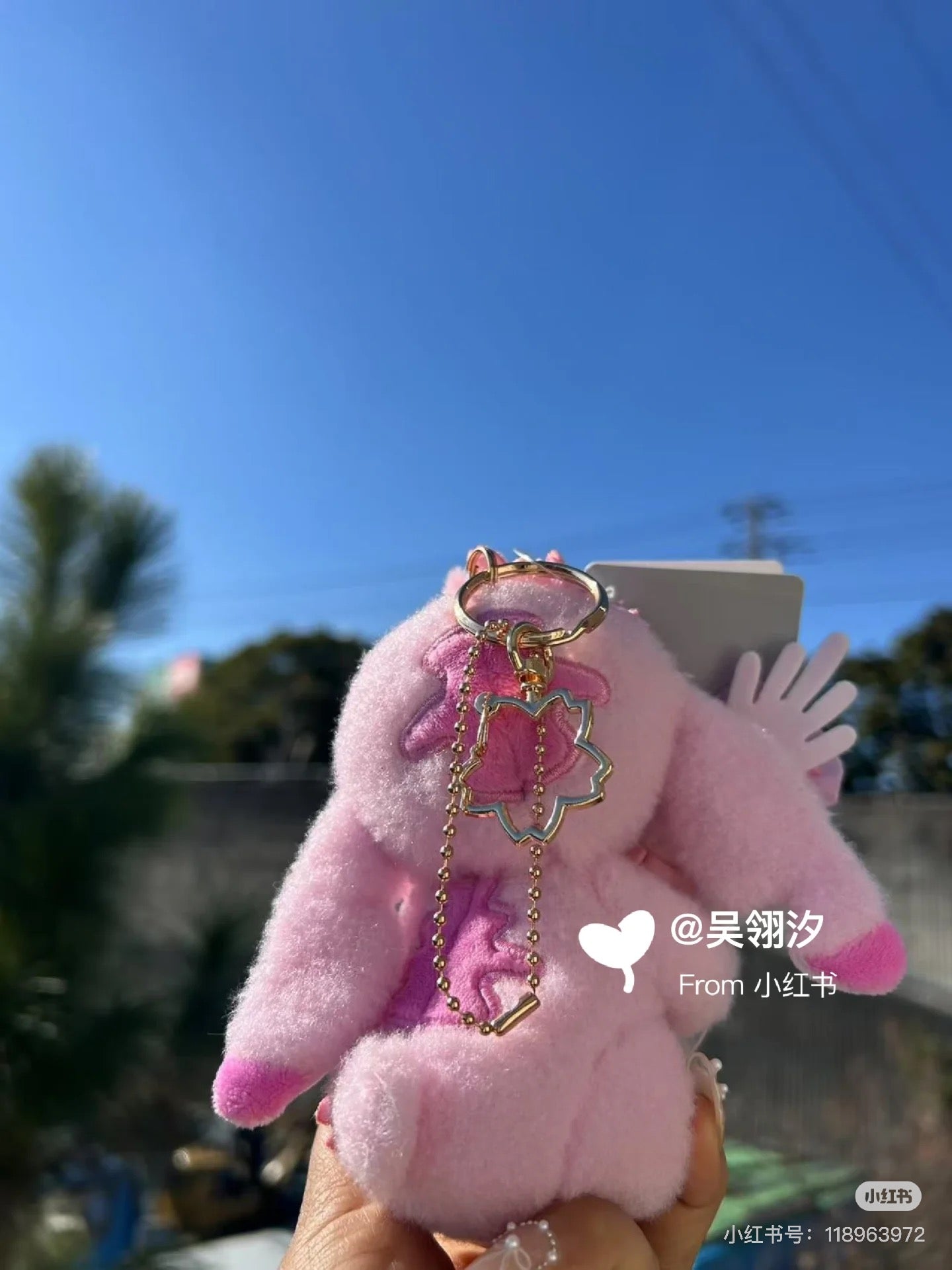 Disney迪士尼｜Cherry Blossom Sakura 2025Collection Stitch &amp; Scrump Plush Keychain东迪2025年限定樱花粉史迪仔抱小金毛绒玩偶钥匙扣挂件/包挂/樱花造型钥匙圈｜约高さ13.5×幅12×奥行き9(cm)