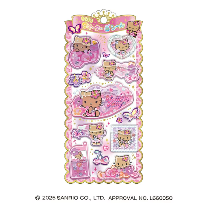 Sanrio｜Sunburn Summer  Characters Glitter Water-In Stickers｜H200 x W100mm x D5mm