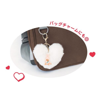 Monchhichi｜Fluffy heart Mascot Holder /Plush Keychain｜8.5cm x 10cm x 5cm approx.