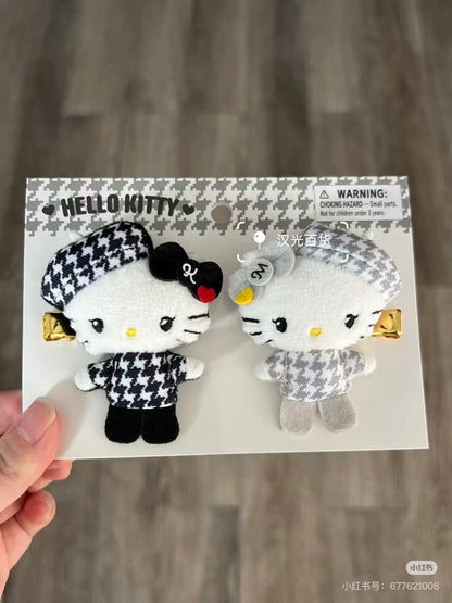 Hello Kitty｜Monochrome Girly Twin Coordinate Hello Kitty &amp; Hello Mimmy Mascot Hair Clip Set｜6×2×7cm approx.