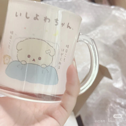 Ishiyowachan｜San-X Glass Mug-chan新角色垂耳社恐小狗/意志薄弱狗/内向修狗玻璃半透明马克杯/水杯/咖啡杯｜约330ml